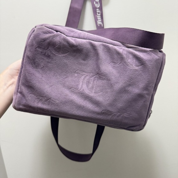 Juicy Couture Purple Velour Cooler Lunch Bag Rhinestone Heart Zipper - Picture 6 of 6